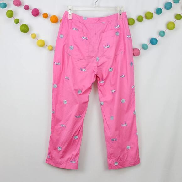 Lilly Pulitzer Vintage Pink Embroidered Whale Shell Crop Twill Ankle Pants Sz 0 - Picture 2 of 5